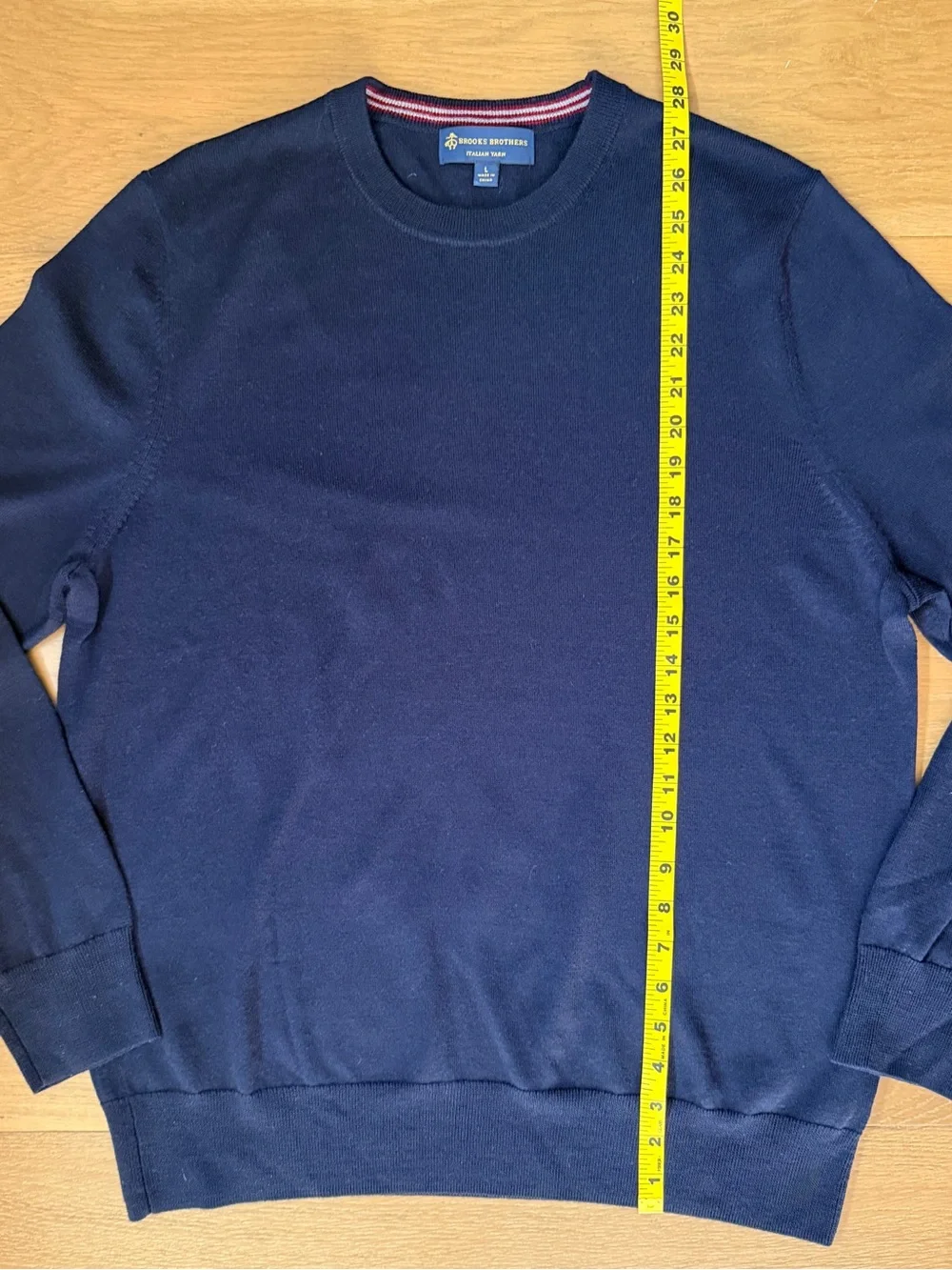 Brooks Brothers 100% Merino Wool Italian Yarn Navy Blue Crewneck Sweater Mens L